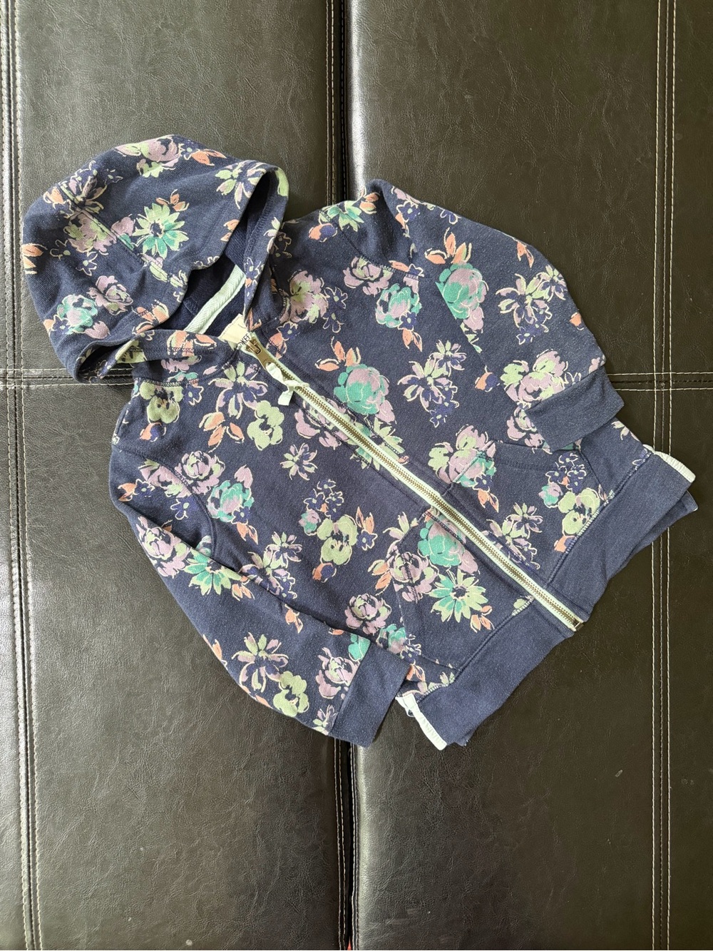 Cherokee - Navy Floral Zip Front Hoodie with Pastel Flowers